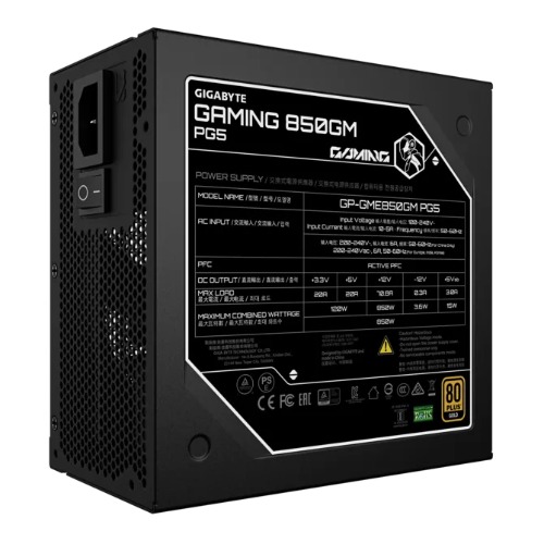 GIGABYTE GAMING 850GM PG5 850W 80+ Gold ATX3.1 PCIe5 16pin APFC 90% 135mm FDB 2x