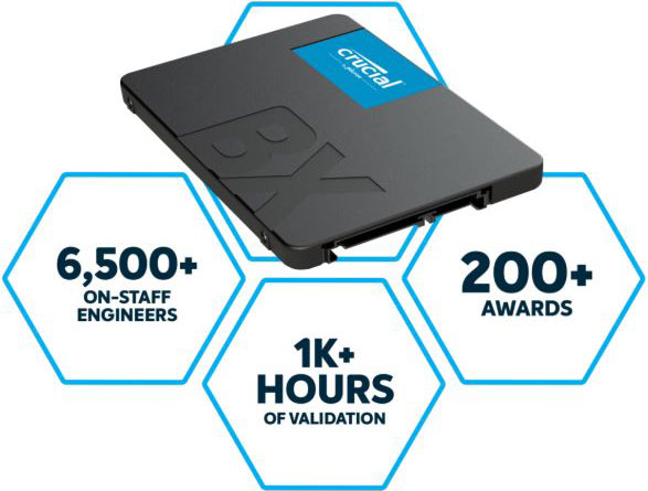 Crucial BX500 1TB 2.5' SATA3 6Gb/s SSD - 3D NAND 540/500MB/s 7mm 1.5 mil MTBF 3y