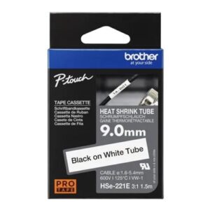 Brother HSE-221E 9.0MM BLACK ON WHITE HEAT SHRINK TUBE CATRIDGE 3:1 (compatible