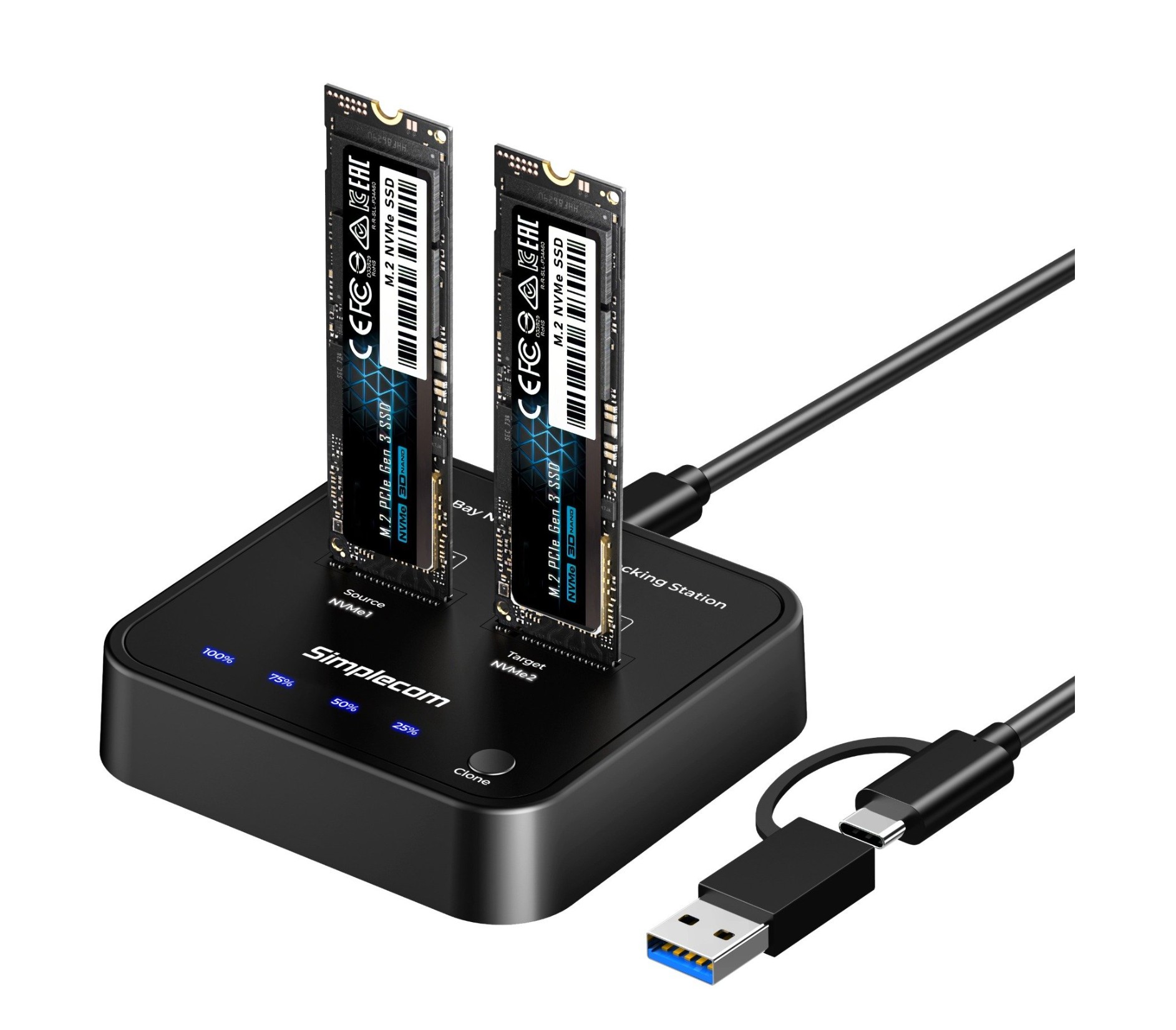 Simplecom SD550v3 USB 3.2 Gen2 to Dual Bay NVMe M.2 SSD Docking Station Duplicat