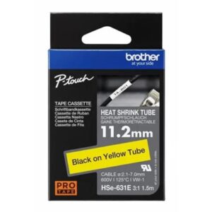 Brother HSE-631E - 11.2MM BLACK ON YELLLOW HEAT SHRINK TUBE CATRIDGE 3:1 (compat
