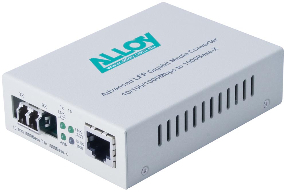Alloy GCR2000LC 10/100/1000Base-T to Gigabit Fibre (LC) Converter with LFP via F