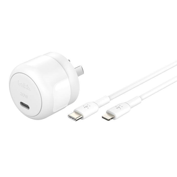 Belkin BoostCharge Compact 30W USB-C (PD 3.1) Wall Charger + USB-C to Lightning