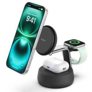 Belkin UltraCharge Pro 3-in-1 Magnetic Charging Dock w/ Qi2 (25W) +45W Wall Char