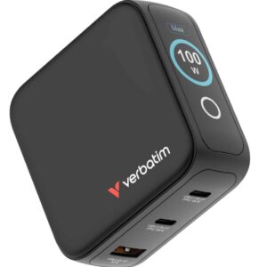 Verbatim Mini GaN Charger 100W with Display  Compact 3-port wall charger with US