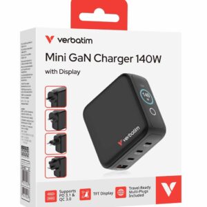 Verbatim Mini GaN Charger 140W with Display  Premium 4-port GaN wall charger wit