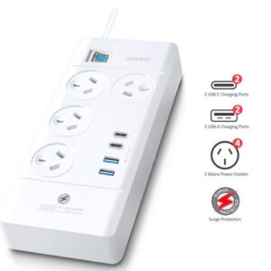 Sansai 4 Way Powerboard 4 Outlet 2×USB-A 2×USB-C Charging Ports Ports 10A 240V